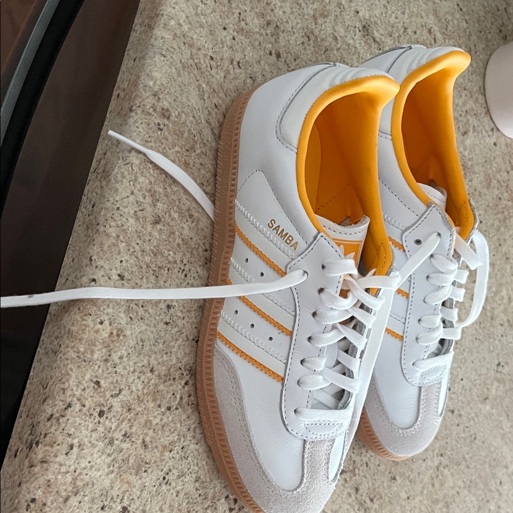 Adidas Samba White and Orange Trainers